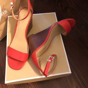 Michael Kors Fiona Wedge Leather Buckle Up Sandals